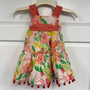 NWT Tommy Bahama Linen Blend Sun Dress Girls 18m Tropical Flowers Bird Butterfly